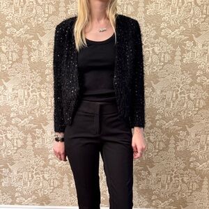 LOFT Black cropped blazer with sequins